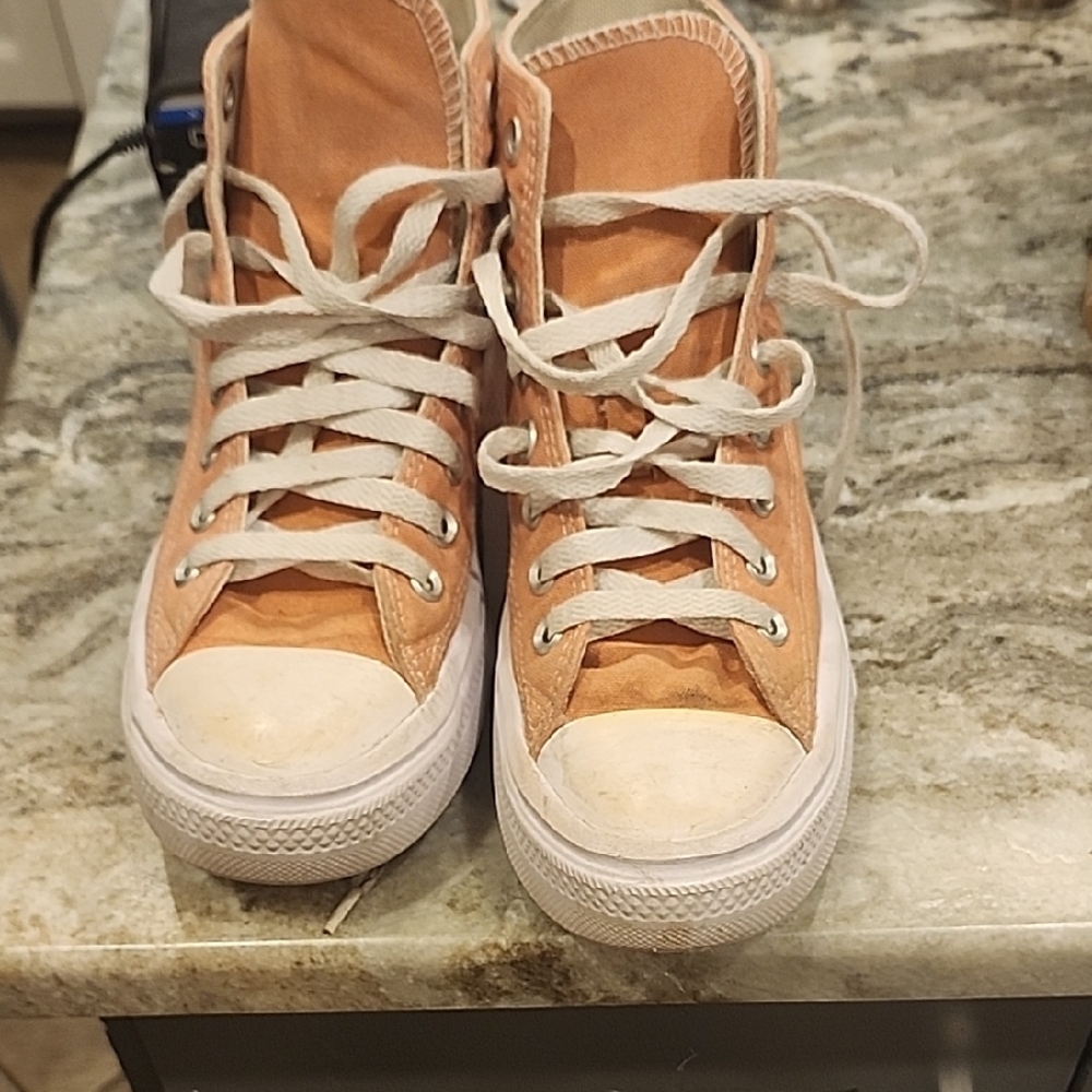 Converse High-Top Sneakers in Orange and White